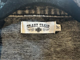 Crazy Train Black Acid Wash Texas Jean Jacket Leopard Print Back Pre-worn Size M