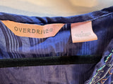 Overdrive Long Sleeve Boho Y2K Cotton Top- size 5 Embroidered Sequin Gauzy Navy