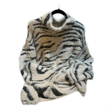 PHILOSOPHY White Tiger Zebra Stripe Fuzzy Lush Soft Warm Sweater Size L Pre-worn