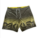 Oakley Grey Yellow Gradient Spell Out Swim Surf Shorts Trunks Men’s 40 Waist