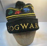 Harry Potter Hogwarts Beanie Pom Hat Spellout Logos Sewn Official OSFM