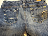 American Eagle Tomgirl Shortie Jean Shorts Blue Distressed Pockets Denim Size 0