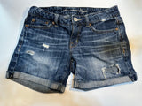 American Eagle Tomgirl Shortie Jean Shorts Blue Distressed Pockets