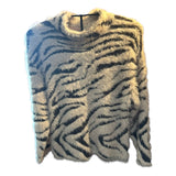 PHILOSOPHY White Tiger Zebra Stripe Fuzzy Lush Soft Warm Sweater Size L Pre-worn