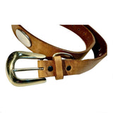 Justin Brown Cowhide Leather Belt USA Pre-owned Silver Tone Embellishments 30