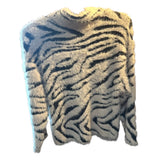 PHILOSOPHY White Tiger Zebra Stripe Fuzzy Lush Soft Warm Sweater Size L Pre-worn
