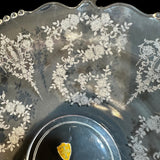 Vintage Tiffin Cherokee Rose Lg Console Bowl VTG Etched Glass Centerpiece Salad Fruit