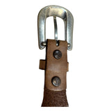 Justin Brown Cowhide Leather Belt USA Pre-owned Silver Tone Embellishments 30