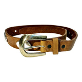 Justin Brown Cowhide Leather Belt USA Pre-owned Silver Tone Embellishments 30