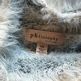 PHILOSOPHY White Tiger Zebra Stripe Fuzzy Lush Soft Warm Sweater Size L Pre-worn