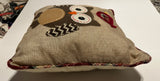 Vintage 14” Square Throw Pillow with Appliquéd Felt Owl and Bird