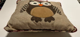 Vintage 14” Square Throw Pillow with Appliquéd Felt Owl and Bird