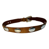Justin Brown Cowhide Leather Belt USA Pre-owned Silver Tone Embellishments 30