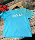 Texaholic Kids Blue Size 4 TShirt Blue Bell, Waylon, Willie, King George, Texas  New