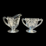 Vintage Tiffin Fuchsia Cream Sugar Etched Crystal Vintage Tea Coffee Tableware Serveware