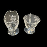 Vintage Tiffin Fuchsia Cream Sugar Etched Crystal Vintage Tea Coffee Tableware Serveware