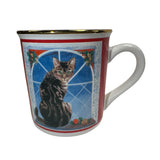 Papel Freelance Cat Christmas Mug Cup Tabby Holiday Window Gold Rim Vintage