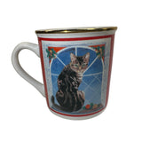 Papel Freelance Cat Christmas Mug Cup Tabby Holiday Window Gold Rim Vintage