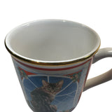 Papel Freelance Cat Christmas Mug Cup Tabby Holiday Window Gold Rim Vintage