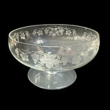 Vintage Seneca Glass Grape Vine Etched Low Stemmed Footed Clear Compote 6"