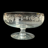 Vintage Seneca Glass Grape Vine Etched Low Stemmed Footed Clear Compote Bowl Dish 6"