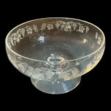 Vintage Seneca Glass Grape Vine Etched Low Stemmed Footed Clear Compote Bowl Dish 6"