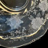 Vintage Heisey Gardenia Rose Serving Bowl Platter 12.5” Vintage Clear Etched Glass
