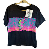 Caboose Kids Black Graphic T-Shirt With Neon Leopard Print & Lightning Bolt Design By Caboose Kids 4T New