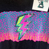 Caboose Kids Black Graphic T-Shirt With Neon Leopard Print & Lightning Bolt Design By Caboose Kids 4T New