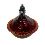 Rose's Closet Red Glass Hen On Nest Covered Candy Dish Vintage Look Chicken Glows New
