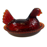 Rose's Closet Red Glass Hen On Nest Covered Candy Dish Vintage Look Chicken Glows New