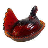 Rose's Closet Red Glass Hen On Nest Covered Candy Dish Vintage Look Chicken Glows New