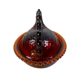 Rose's Closet Red Glass Hen On Nest Covered Candy Dish Vintage Look Chicken Glows New
