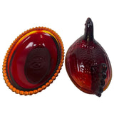 Rose's Closet Red Glass Hen On Nest Covered Candy Dish Vintage Look Chicken Glows New