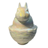 Iridescent Pearl White Carnival Glass Mosser Bunny Covered Dish Decorative Collectible Candy Bowl Basket Design USA New