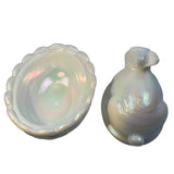 Iridescent Pearl White Carnival Glass Mosser Bunny Covered Dish Decorative Collectible Candy Bowl Basket Design USA New