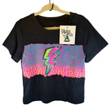 Caboose Kids Lightning Bolt Toddler T-Shirt Black With Leopard Print Design 2T New