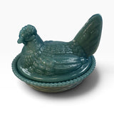 Rosso Westmoreland Carnival Glass Opaque Georgia Blue Hen on Nest USA New