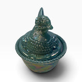 Rosso Westmoreland Carnival Glass Opaque Georgia Blue Hen on Nest USA New