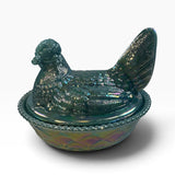 Rosso Westmoreland Carnival Glass Opaque Georgia Blue Hen on Nest USA New