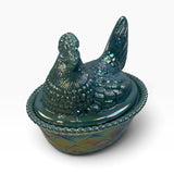 Rosso Westmoreland Carnival Glass Opaque Georgia Blue Hen on Nest USA New