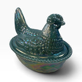 Rosso Westmoreland Carnival Glass Opaque Georgia Blue Hen on Nest USA New