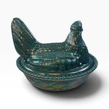 Rosso Westmoreland Carnival Glass Opaque Georgia Blue Hen on Nest USA New