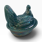 Rosso Westmoreland Carnival Glass Opaque Georgia Blue Hen on Nest USA New