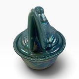 Rosso Westmoreland Carnival Glass Opaque Georgia Blue Hen on Nest USA New