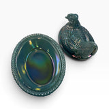 Rosso Westmoreland Carnival Glass Opaque Georgia Blue Hen on Nest USA New