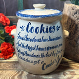 Vintage Marshall Pottery Texas Grandmas Cookies Hand Made Cookie Jar with Blue Script