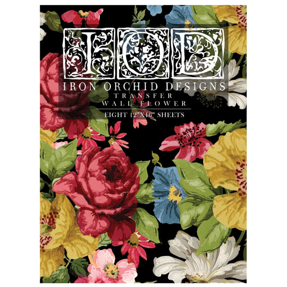 Iron Orchid Designs IOD Wall Flower Rub On Transfer Pad, 8 Pages, 12” x 16”