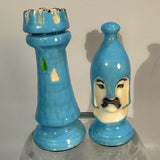 Duncan Mold Chess Pieces 3” Pawn 3 1/4” Rook Vintage Hand Painted Blue Gold