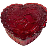 Mosser Glass Ruby Red Valentine Heart Trinket Jewelry Box Hummingbird 4” New